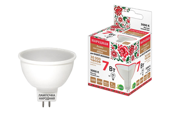 Лампа светодиодная TDM MR16-7 Вт-230 В-3000 К–GU5,3 Народная - Светильники - Лампы - . Магазин оборудования для автономного и резервного электропитания Ekosolar.ru в Белогорске