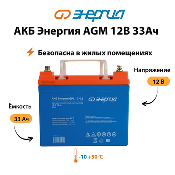 Аккумулятор для ИБП Энергия AGM 12v 33Ah - ИБП и АКБ - Аккумуляторы - . Магазин оборудования для автономного и резервного электропитания Ekosolar.ru в Белогорске