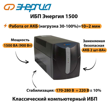 Энергия ИБП 1500 - ИБП и АКБ - ИБП для компьютера - . Магазин оборудования для автономного и резервного электропитания Ekosolar.ru в Белогорске