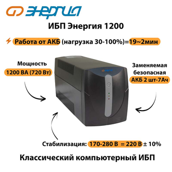 Энергия ИБП 1200 - ИБП и АКБ - ИБП для компьютера - . Магазин оборудования для автономного и резервного электропитания Ekosolar.ru в Белогорске