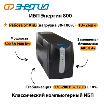 Энергия ИБП 800 - ИБП и АКБ - ИБП для компьютера - . Магазин оборудования для автономного и резервного электропитания Ekosolar.ru в Белогорске