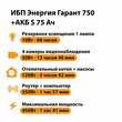 ИБП Энергия Гарант 750 + Аккумулятор S 75 Ач - 12В (450Вт - 91мин) - ИБП и АКБ - ИБП для котлов - . Магазин оборудования для автономного и резервного электропитания Ekosolar.ru в Белогорске